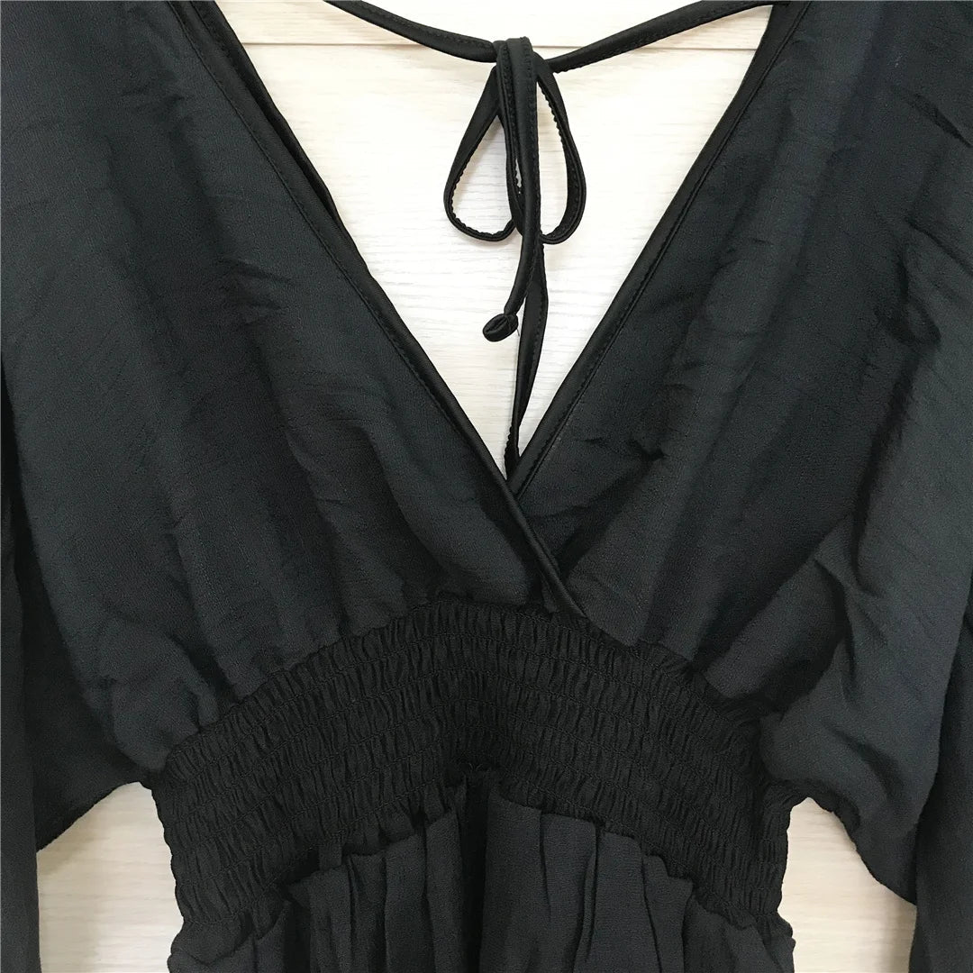 New Sexy V Neck Long Sleeve Backless Chiffon Tunic Beach Cover Up Beach Cover-ups Beach Dress Beach Wear Beachwear V3840    Your Coastal Marketplace | Shoreshopper.com