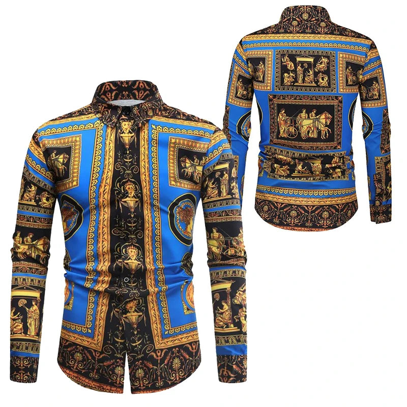 Baroque Floral Royal Shirts Men Luxury Print Designer Tops Paisley Pattern Flowers Fashion Western Long Sleeve Shirt Camisas    Home Decor Supply | Online Retail | ShoreShopper.com