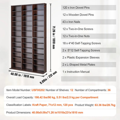 SucceBuy Media Storage Cabinet DVD Shelf Holds Adjustable CD Shelves 5/12/16/36 Compartments Protects and Organizes Music Movie    Home Decor Supply | Online Retail | ShoreShopper.com