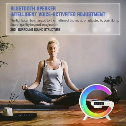 Multifunction RGB Light Bluetooth Speaker Alarm Clock 15W Wireless Charger Stand Pad For iPhone Samsung Fast Charging Station - ShoreCo.Shop