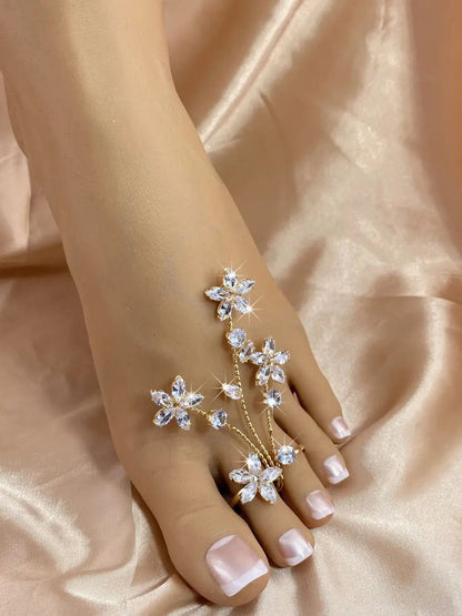 1cp Luxury Zircon Flower Women's Foot Ring Sexy Barefoot Beach Accessories    Your Coastal Marketplace | Shoreshopper.com