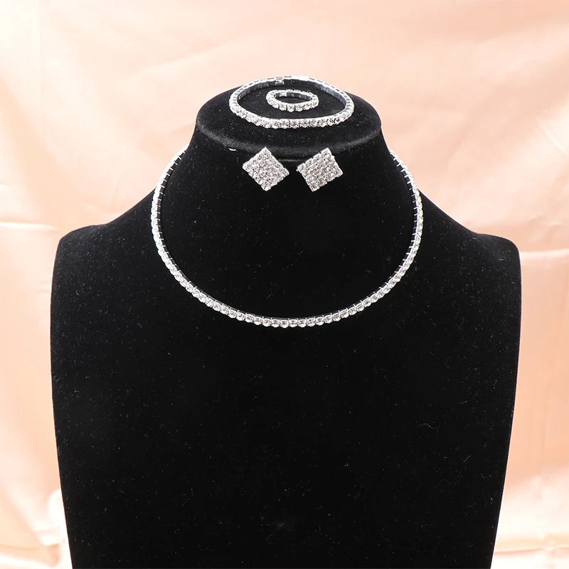 4Pcs/set Bridal Jewelry Set Necklace Bracelets Ring Earrings Set Super Gorgeous Luxury Shiny Fashion Jewelry Party Gift    Home Decor Supply | Online Retail | ShoreShopper.com