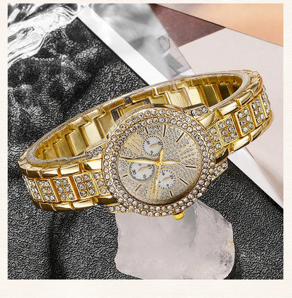 Women's Quartz Watch Gold Luxury Women Ring Necklace Earring Rhinestone Fashion Wristwatch Casual Ladies Watches Jewelry Set    Home Decor Supply | Online Retail | ShoreShopper.com