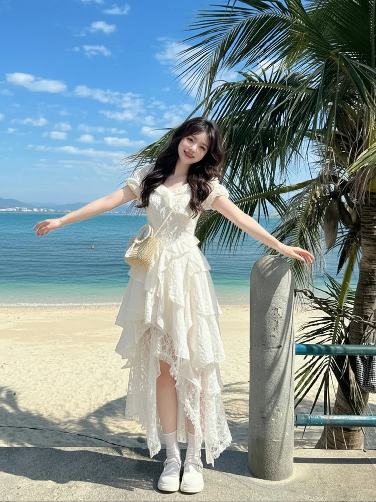 Beach Vacation Bohemian Style Waist-Cinched Dress Summer New Arrival Elegant Skirt Polyester Fiber Short Sleeve V-Neck Loose Fit    Your Coastal Marketplace | Shoreshopper.com