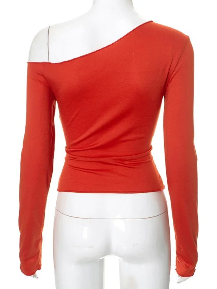 One Shoulder T Shirts For Women Aesthetic Clothes Sashes Crop Top Y2k Accessories Long Sleeve Lady Tshirt Ropa Mujer Camisetas    Your Coastal Marketplace | Shoreshopper.com