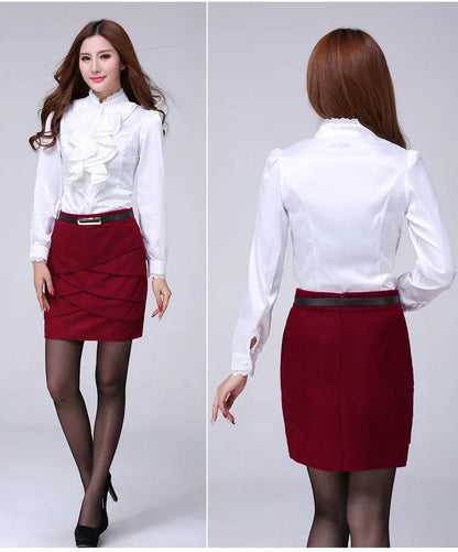 Women Shirts Long Sleeve   Spring Autumn Button Up Tops Fashion Lady Stand Collar Shirt Solid Color Female Elegant Blouses    Your Coastal Marketplace | Shoreshopper.com