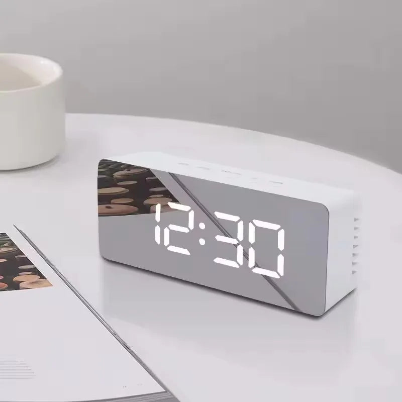 1Pc White Digital Clock LED Mirror Table Clock Snooze Display Time Night Light Desktop USB Alarm Clock Home Decor Desk Clock    Home Decor Supply | Online Retail | ShoreShopper.com