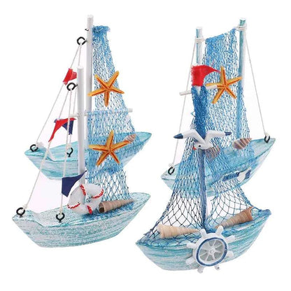 1pcs 15cm Wood Mini Sailboat Model Mediterranean Style Home Decor Marine Nautical Sailing Boat Ship Gift Craft Desktop Ornaments