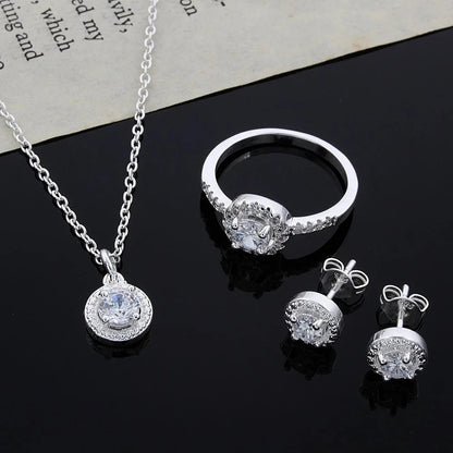 Zircon Crystal Silver Jewelry Necklace Ring Earrings Set Three-Piece Set Jewelry    Home Decor Supply | Online Retail | ShoreShopper.com