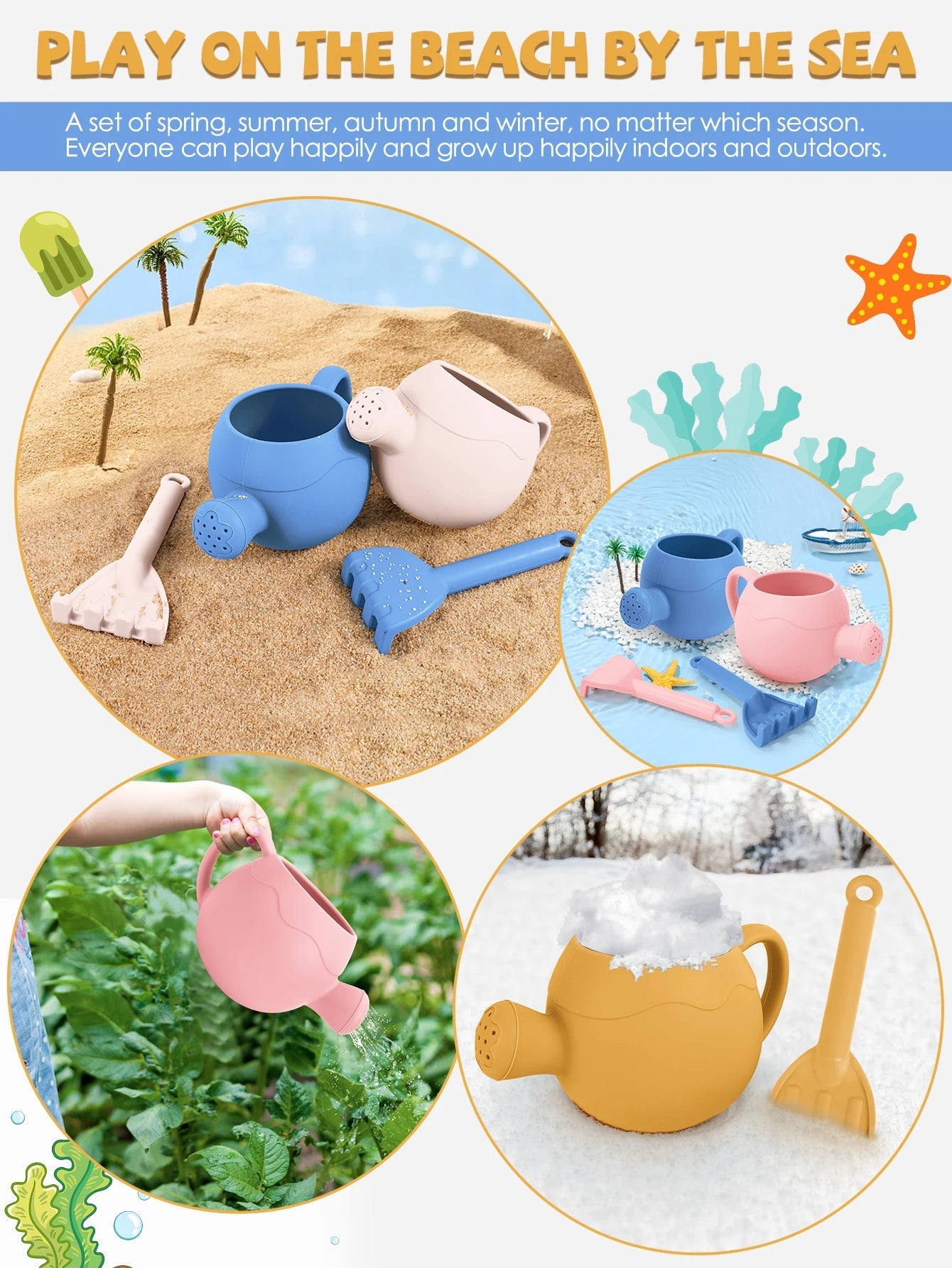 Baby Beach Toys Children Outdoor Games Sand Play Set Infants Digging Sand Silicone Rake Watering Pot Play Beach Toys for Kids    Your Coastal Marketplace | Shoreshopper.com