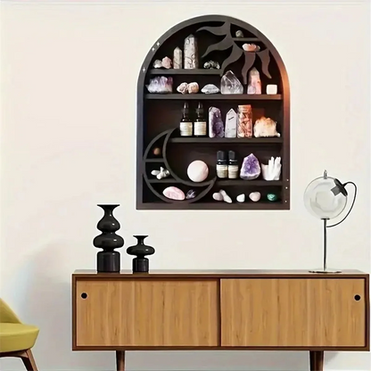 Wood Storage Shelf - Stylish and Practical Wall Shelf, Crescent Sun and Moon Crystal Shelf    Home Decor Supply | Online Retail | ShoreShopper.com