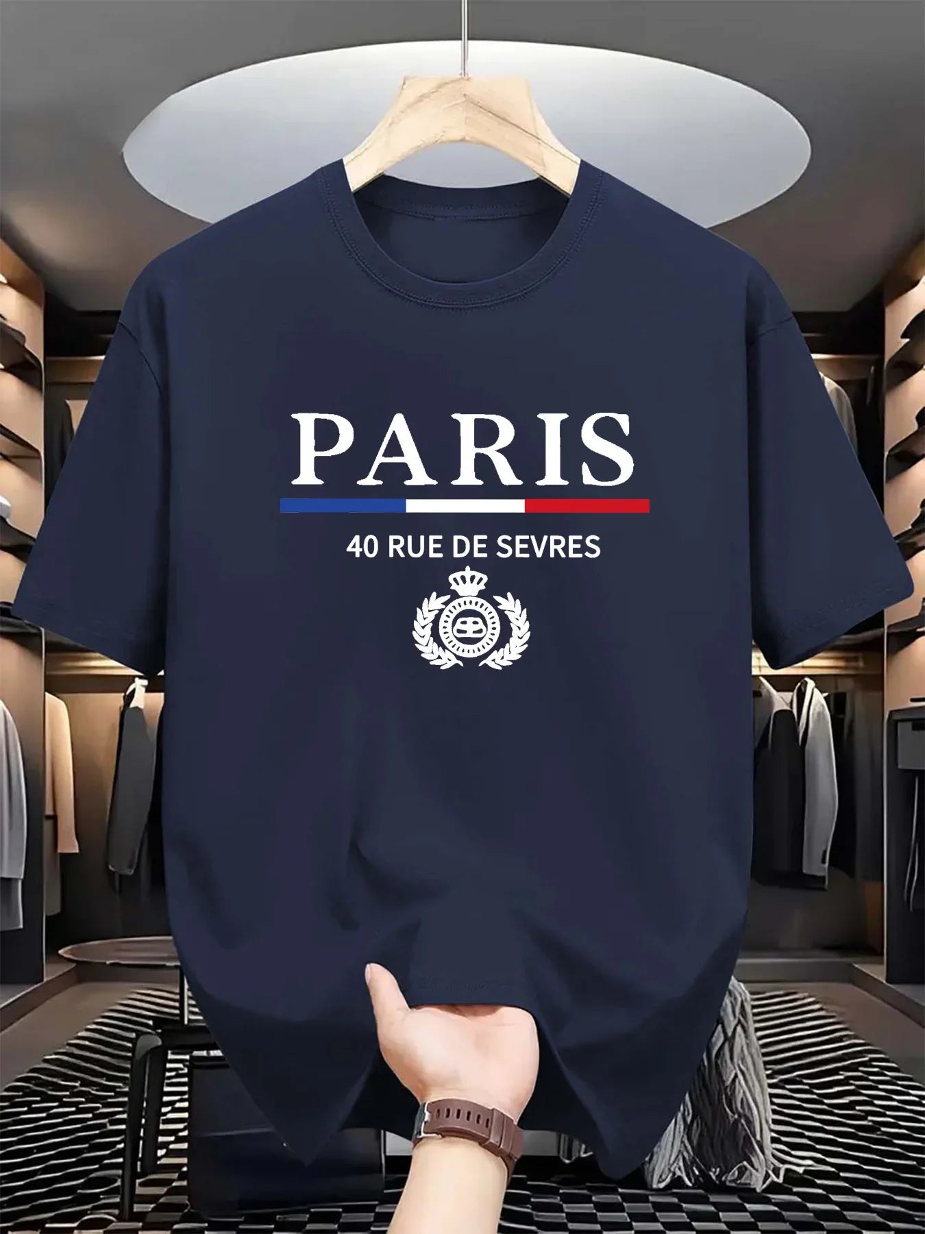 Men's summer 100% cotton fashionable casual loose classic Paris pattern printed sports round neck short sleeved T-shirt top    Home Decor Supply | Online Retail | ShoreShopper.com