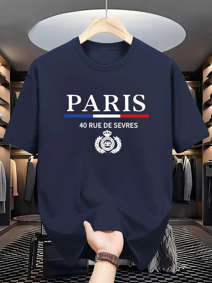 Men's summer 100% cotton fashionable casual loose classic Paris pattern printed sports round neck short sleeved T-shirt top    Home Decor Supply | Online Retail | ShoreShopper.com