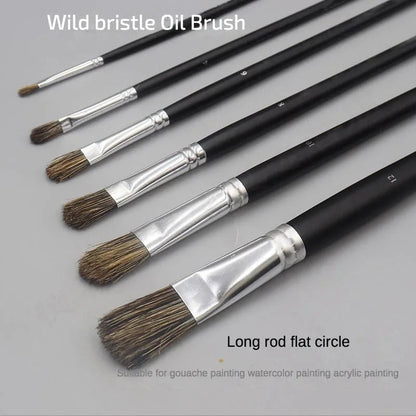 6pc new concept paintbrush wild boar mane oil painting brush water powder acrylic nail round head long black pole paintbrush set    Home Decor Supply | Online Retail | ShoreShopper.com