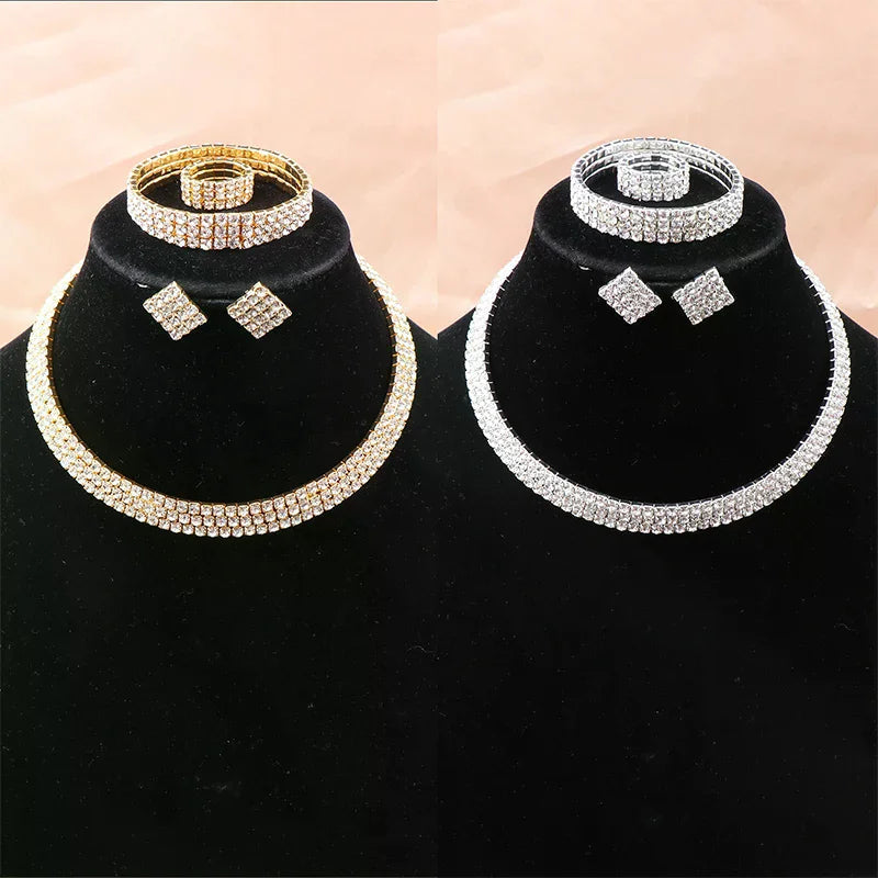 4Pcs/set Bridal Jewelry Set Necklace Bracelets Ring Earrings Set Super Gorgeous Luxury Shiny Fashion Jewelry Party Gift    Home Decor Supply | Online Retail | ShoreShopper.com