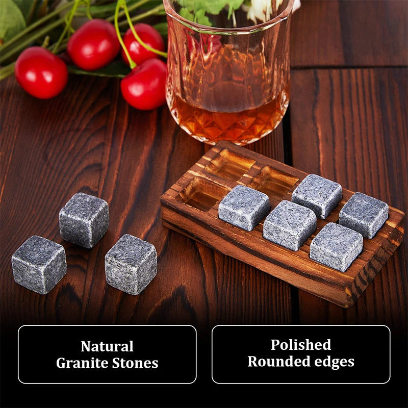 Father'S Day Gift For Men Whiskey Stones Set 8 Pcs Granite Ice Cubes+ 2 Pcs Cups For Whisky In Wooden Bottle Box Present For Dad    Your Coastal Marketplace | Shoreshopper.com