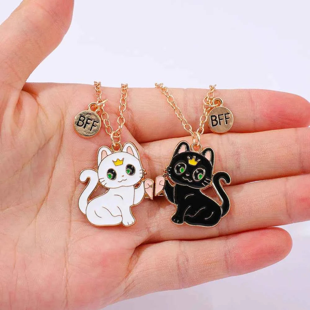 Best Friend Necklace for 2 Gifts Friendship Pendant Necklaces Matching Magnetic Cat BFF Necklace for 2 Girls