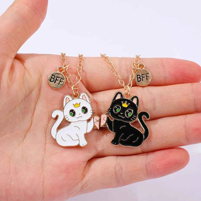 Best Friend Necklace for 2 Gifts Friendship Pendant Necklaces Matching Magnetic Cat BFF Necklace for 2 Girls