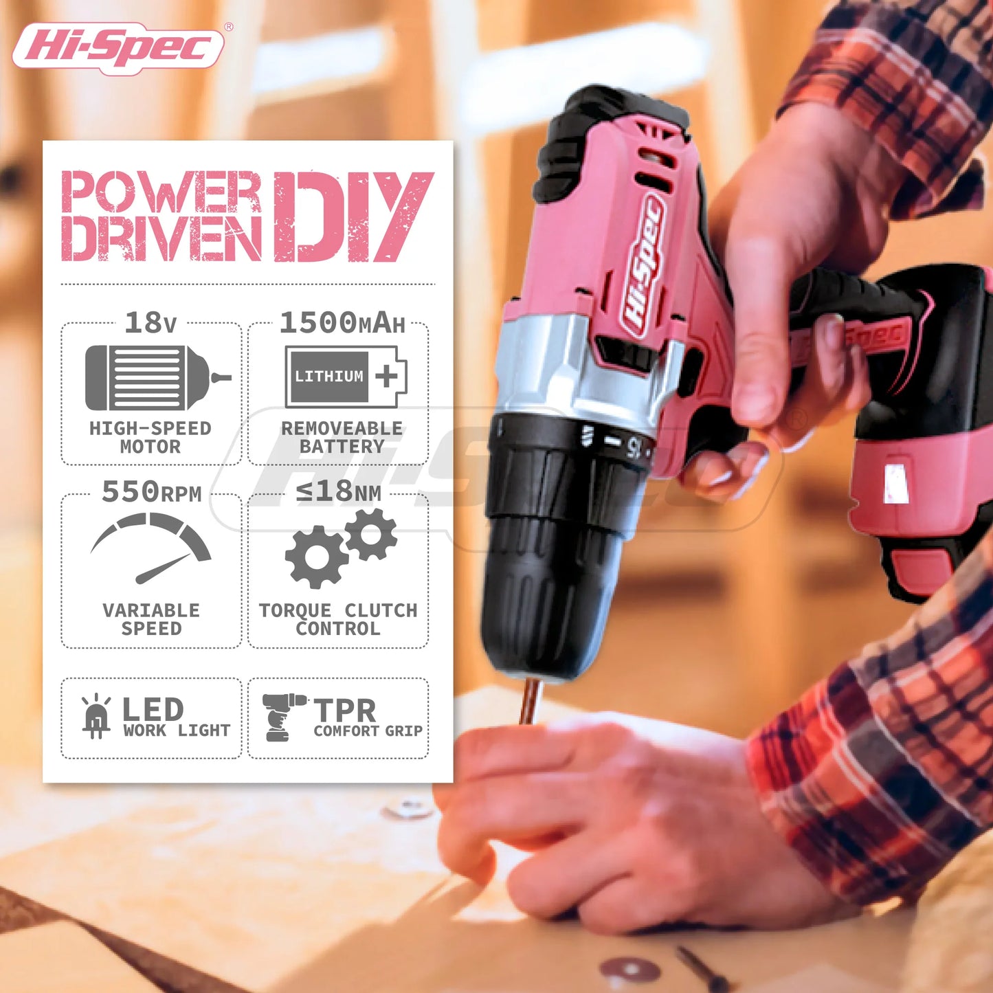 Hi-Spec 92-Piece Pink Home Tool Box Set, Multi-Function Hand Repair Kit with Hammer Cordless Power Drill Combo for Household DIY - ShoreCo.Shop