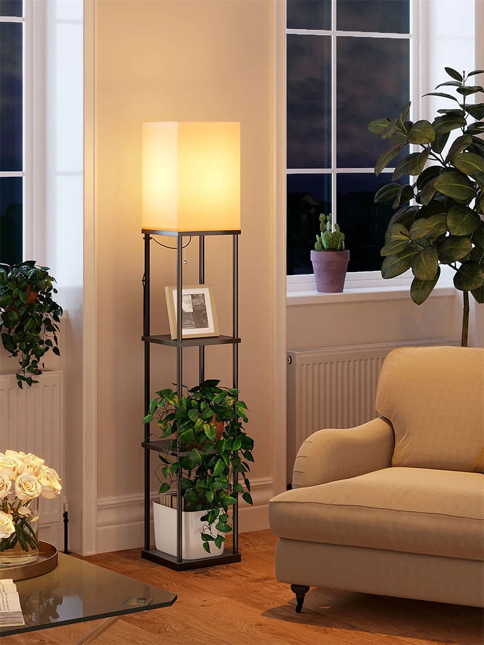 Modern Shelf Floor Lamp with Shade and LED Bulb Corner Display Lamps Shelves for Living Room Bedroom Office Black    Home Decor Supply | Online Retail | ShoreShopper.com