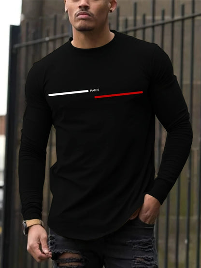 Men's 100% pure cotton summer loose comfortable casual  PARIS print large round neck long sleeve T-shirt top    Home Decor Supply | Online Retail | ShoreShopper.com