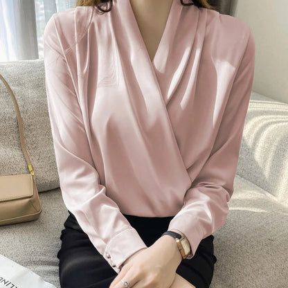 Women's Shirt, New 2026 Spring & Autumn Style, Cross V-Neck Long Sleeve Versatile Top    Your Coastal Marketplace | Shoreshopper.com