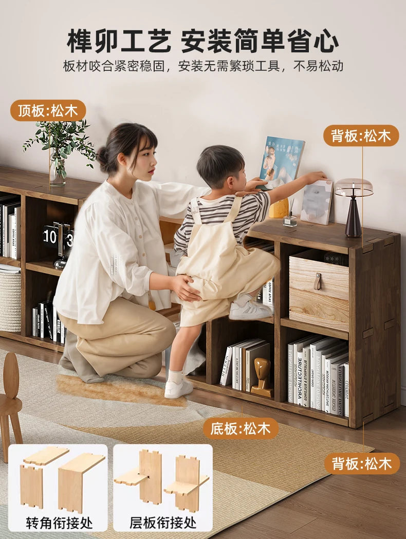 Solid Wood Short Bookshelf Floor Storage Cabinet Grid Organizer Shelf for Living Room Home & Kindergarten Display Unit    Home Decor Supply | Online Retail | ShoreShopper.com