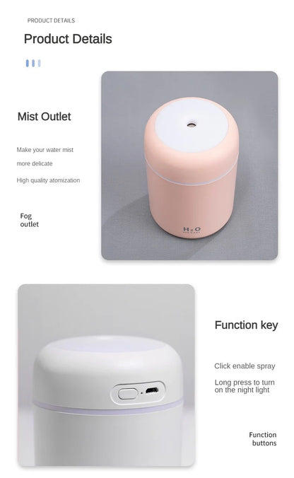 Portable Mini Air Humidifier For Bedroom,Personal Desktop,Car With Colorful Mood Lighting 2 Mist Modes And Auto Shut-Off - ShoreCo.Shop