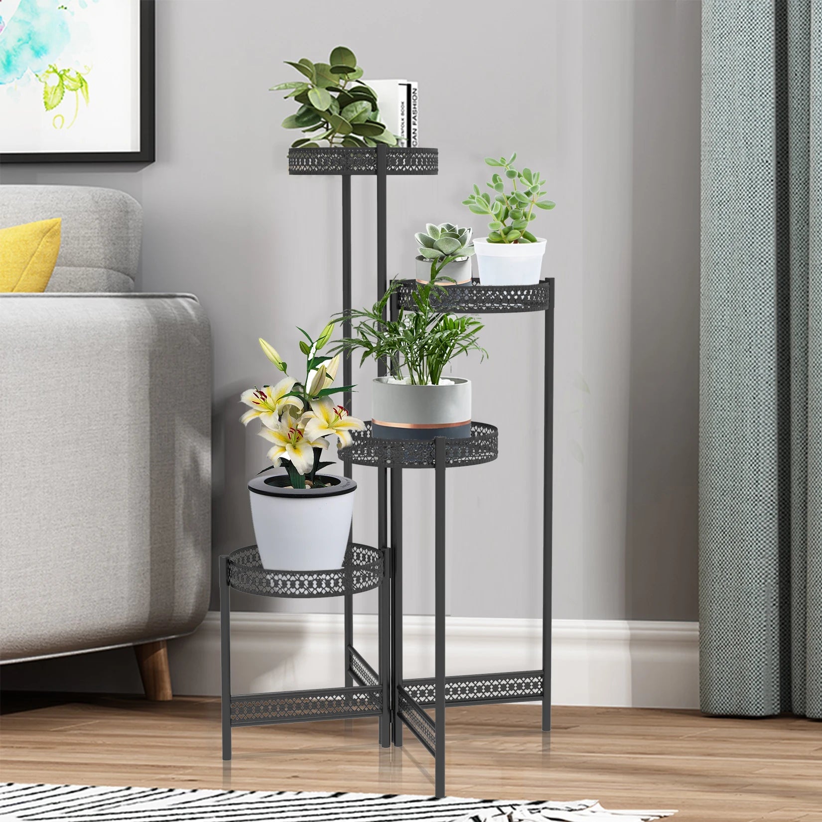 3/4 Tier Metal Plant Stand Indoor Black Tall Flower Pot Holder Display Rack Foldable for Patio Garden Living Room Corner Balcony    Home Decor Supply | Online Retail | ShoreShopper.com