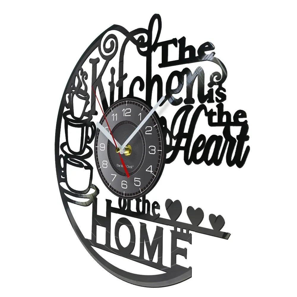 The Kitchen The Heart Of The Home Inspired Vinyl Record Clock Modern Design Vinyl Wall Watch Kitchen Decor Noiseless Timepieces    Home Decor Supply | Online Retail | ShoreShopper.com