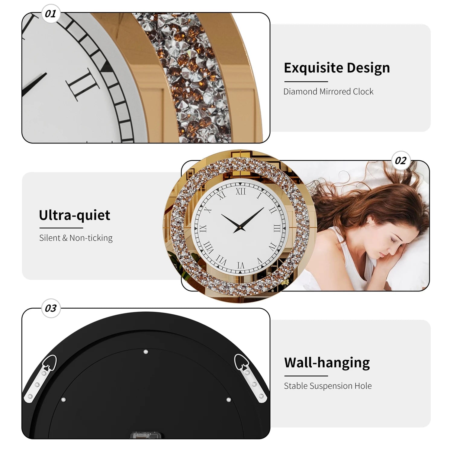 Sparkle & Twinkle Shining Mirrored Luxurious Home Modern Wall Clock 23" or 31"    Home Decor Supply | Online Retail | ShoreShopper.com