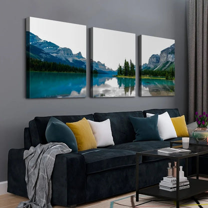3 canvas wall art prints - landscape of turquoise lake and mountain on canvas, upholstery,1.5 inch thick wood frame    Home Decor Supply | Online Retail | ShoreShopper.com