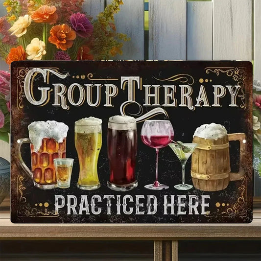 Vintage Funny Group Therapy Metal Sign for Man Cave Bar Decor - 12x8 Inches Tin Sign    Home Decor Supply | Online Retail | ShoreShopper.com
