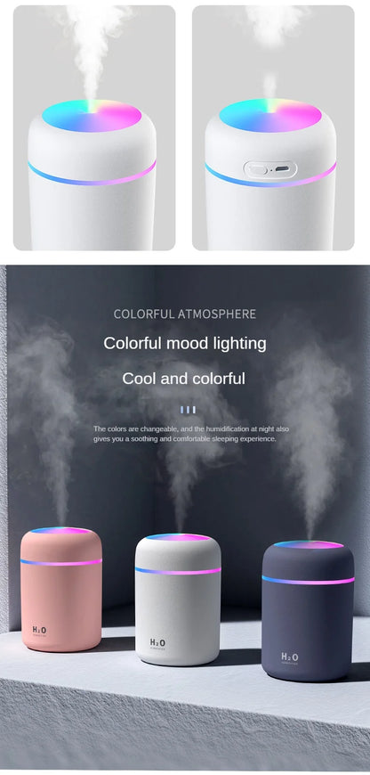 Portable Mini Air Humidifier For Bedroom,Personal Desktop,Car With Colorful Mood Lighting 2 Mist Modes And Auto Shut-Off - ShoreCo.Shop