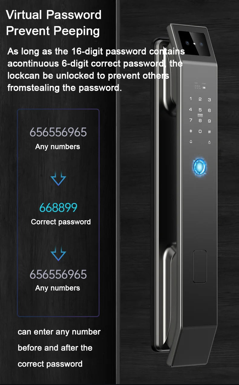 3D Face Recognition Unlock Digital Door Lock With Camera FIngerprint Password Unlock Keyless Electronic Door Lock - ShoreCo.Shop