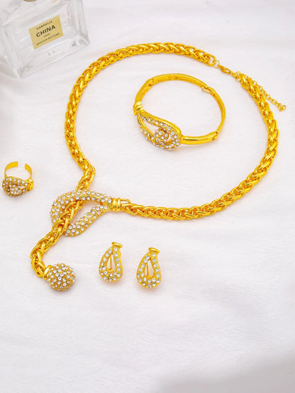 Dubai 24K Gold Plated Gold Women Jewelry Sets Classic Design Necklace Earrings Charm Bracelet Ring Banquet Party Jewelry    Home Decor Supply | Online Retail | ShoreShopper.com