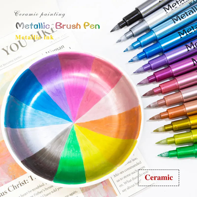 12 Colors Brush Metallic Paint Markers Pens for Rock Painting Stone Ceramic Wood Fabric Pebbles Scrapbook Journals Photo Albums    Home Decor Supply | Online Retail | ShoreShopper.com