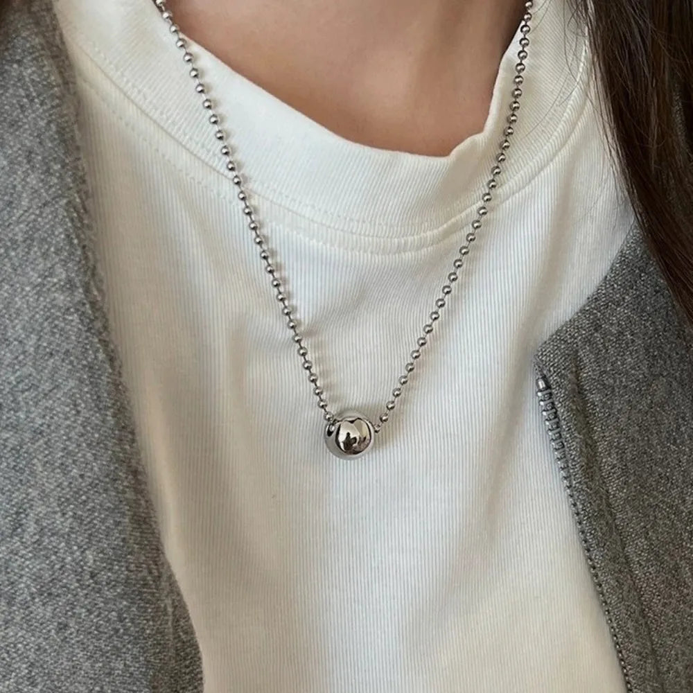 Personality Design Silver Color Stainless Steel Beaded Ball Pendant Necklace for Women Double Layer Hip Hop Rock Chokers Jewelry    Home Decor Supply | Online Retail | ShoreShopper.com