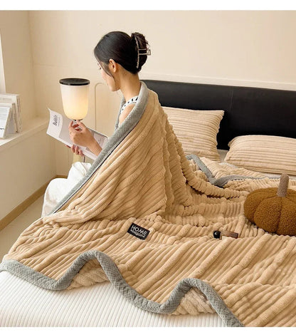 New Rabbit Plush Winter Thick Warm Coral Fleece Blanket Solid Color Double-Sided Cover Blanket Suitable Bedroom Supplies    Your Coastal Marketplace | Shoreshopper.com