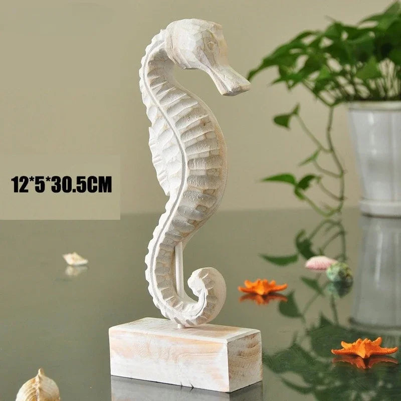 Mediterranean Wood Carving Sculpture - Starfish, Conch & Hippocampus Marine Decor for Home & Living Room    Your Coastal Marketplace | Shoreshopper.com