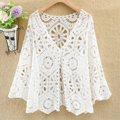 Women's Shirt 2025 Hollow out New Female Coat Knitted Shirt Lace Thin Hook Flower Loose Solid Color Fashion Top Hoodie Versatile    Your Coastal Marketplace | Shoreshopper.com