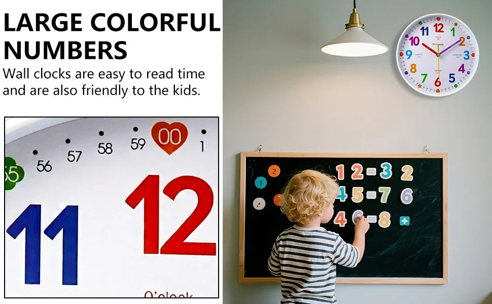 Early Education Wall Clock Colorful Number Kids Learning Time for School Classroom Bedrooms Silent Analog Clock 8/10/12 Inch    Home Decor Supply | Online Retail | ShoreShopper.com