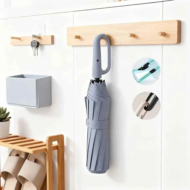 Carabiner Clip, Portable, Hands-free, Automatic Folding Umbrella. Features Reinforced Thickened Windproof Ribs and Canopy
