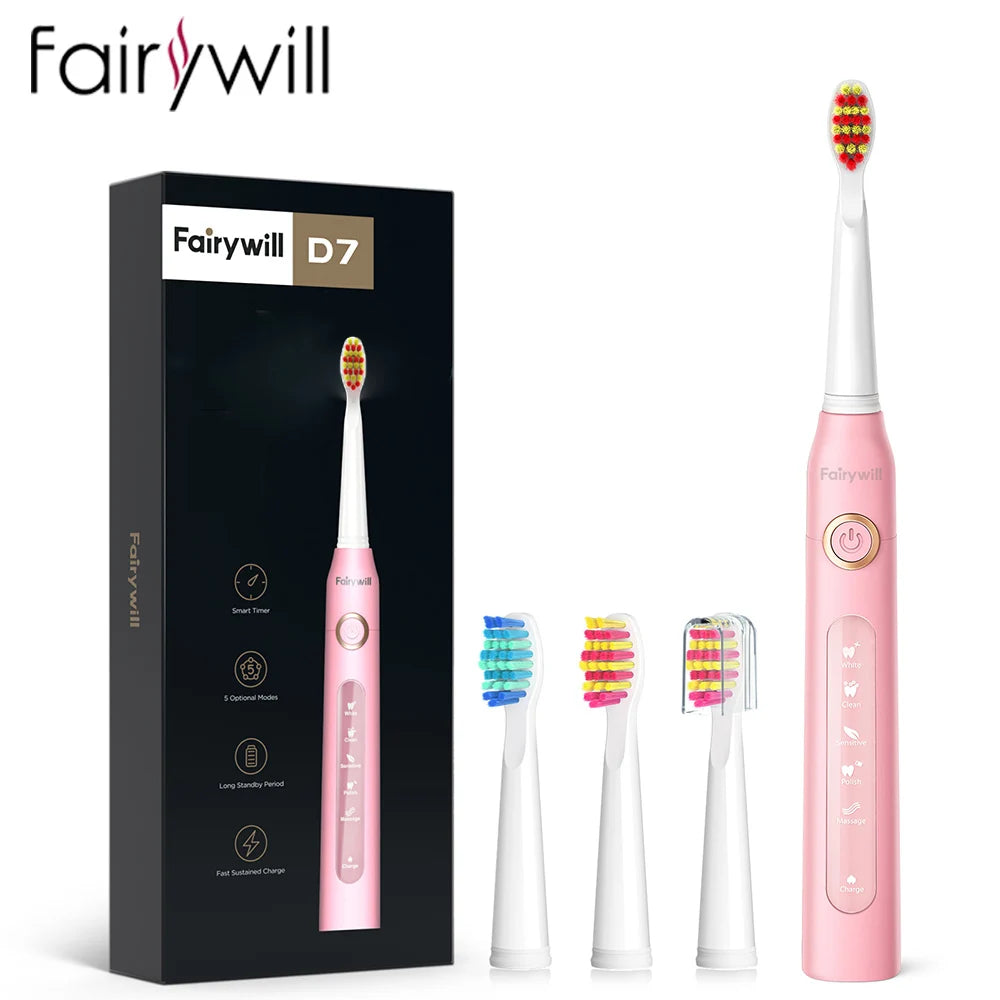 Fairywill Electric Sonic Toothbrush FW-507 USB Charge Rechargeable Adult Waterproof Electronic Tooth Brushes Replacement Heads s - ShoreCo.Shop