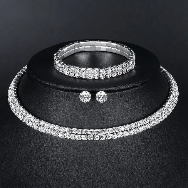 Luxury Round Crystal Jewelry Set for Women Charm Silver Color Bracelet Stud Earring Zircon Chain Necklace Wedding Party Jewelry    Home Decor Supply | Online Retail | ShoreShopper.com