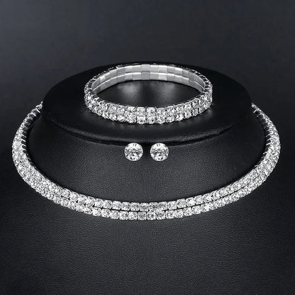 Luxury Round Crystal Jewelry Set for Women Charm Silver Color Bracelet Stud Earring Zircon Chain Necklace Wedding Party Jewelry    Home Decor Supply | Online Retail | ShoreShopper.com