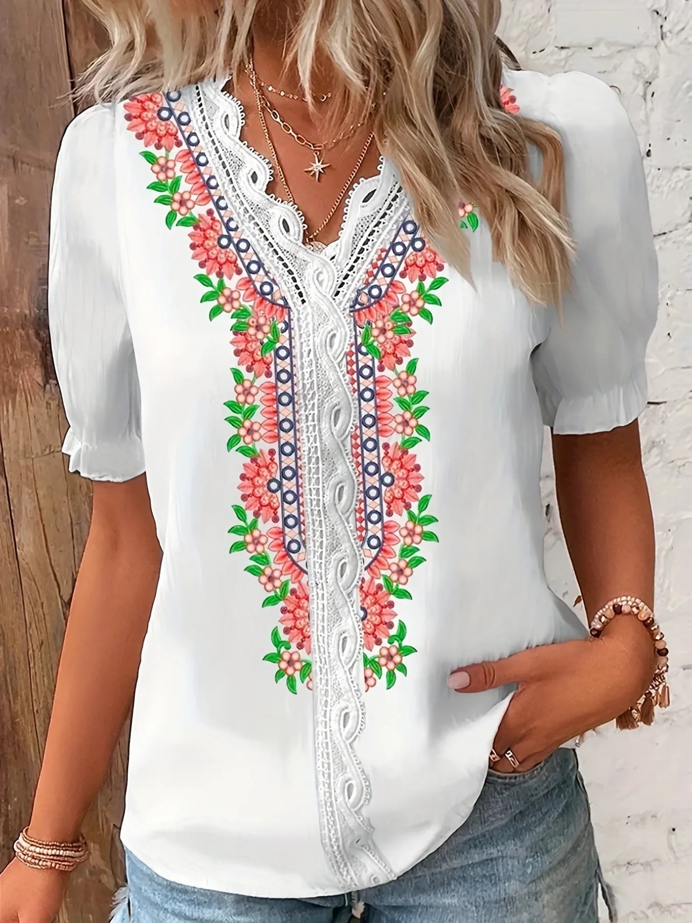 Women's Shirt Blouse  Violets White Plain Lace Short Sleeve Casual Basic V Neck Regular Plus Size    Your Coastal Marketplace | Shoreshopper.com