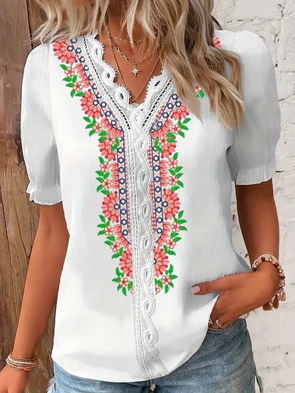 Women's Shirt Blouse  Violets White Plain Lace Short Sleeve Casual Basic V Neck Regular Plus Size    Your Coastal Marketplace | Shoreshopper.com