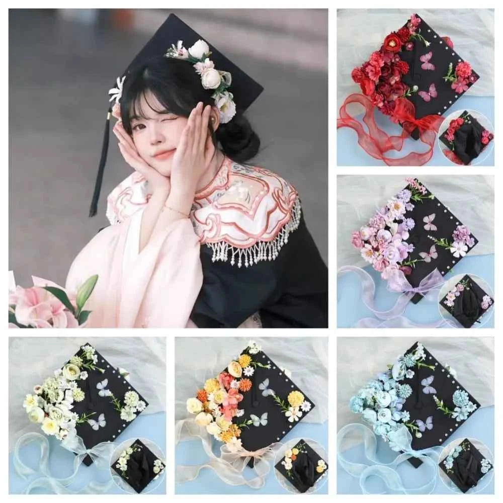 Headwear Doctor Flowers Graduation Cap Bachelor Master Trencher Cap Fringe Charm Ornament Mortar Board University
