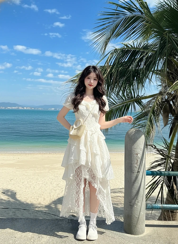 Beach Vacation Bohemian Style Waist-Cinched Dress Summer New Arrival Elegant Skirt Polyester Fiber Short Sleeve V-Neck Loose Fit    Your Coastal Marketplace | Shoreshopper.com